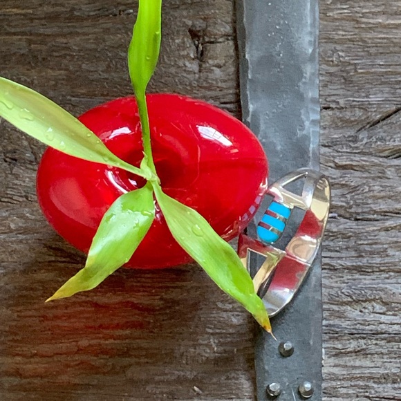 VINTAGE MEXICO TAXCO STERLING S.TURQUOISE BRACELET - Picture 4 of 12